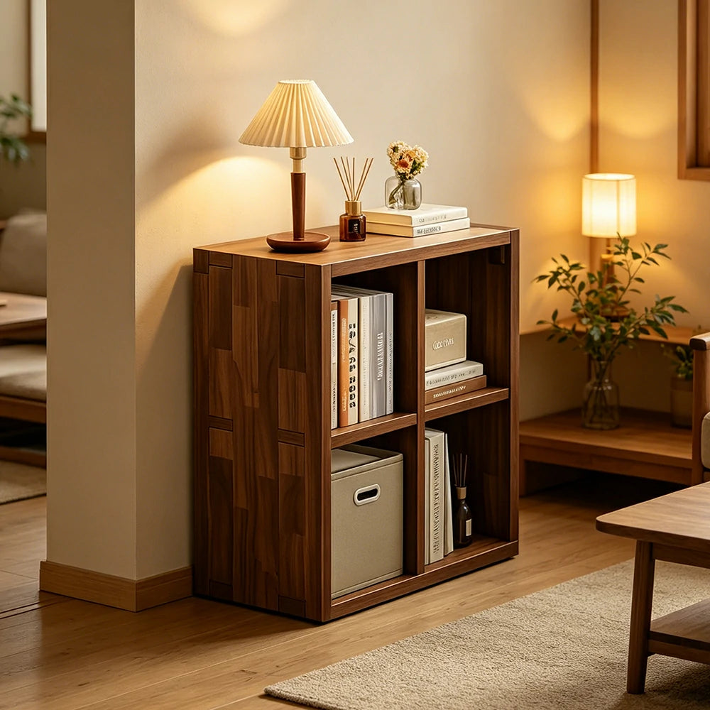 LIVARA Solid Wood Storage Cabinet with Legs - 4/6-Cube Organiser, Sturdy Open Shelving for Living Room & Bedroom - Walnut