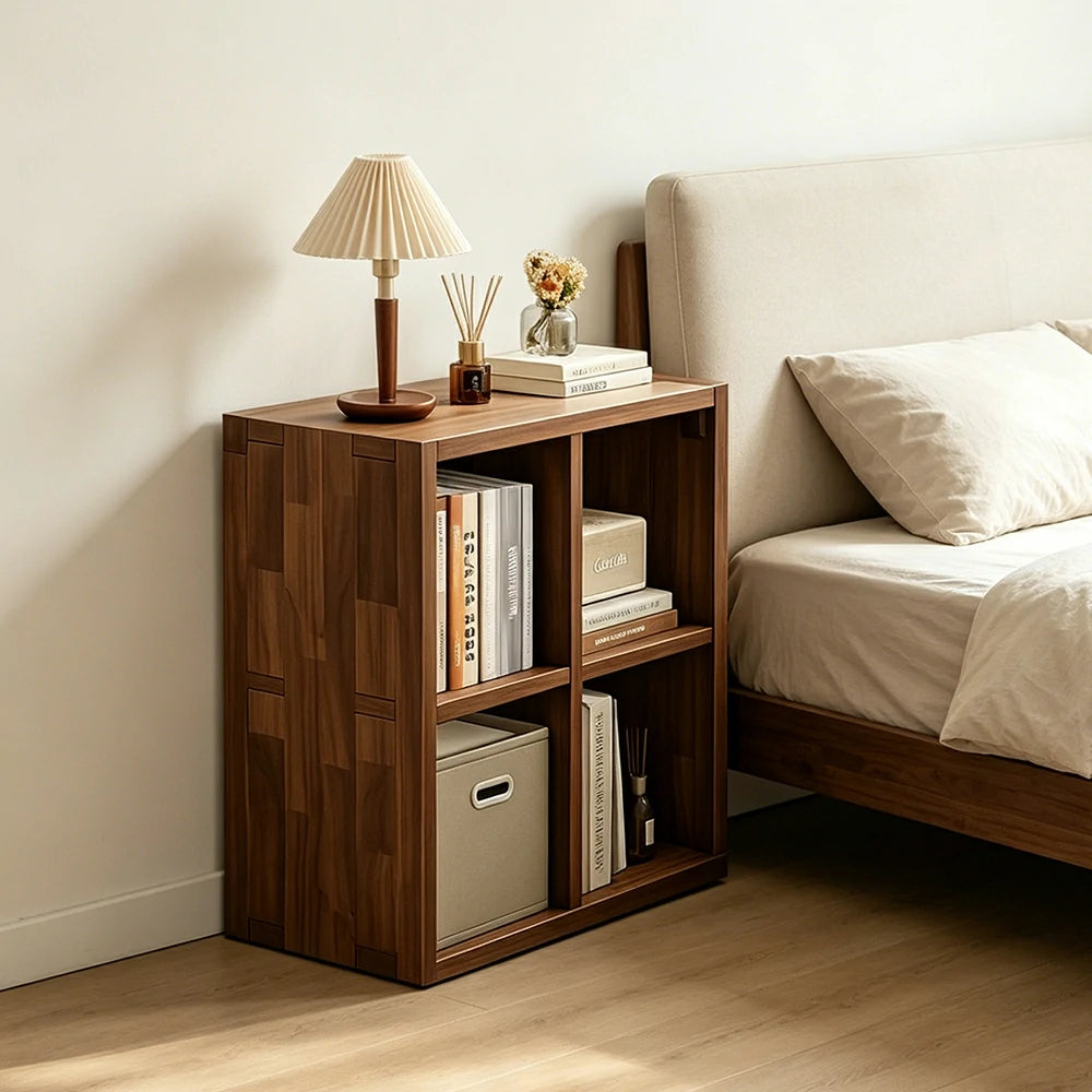 LIVARA Solid Wood Storage Cabinet with Legs - 4/6-Cube Organiser, Sturdy Open Shelving for Living Room & Bedroom - Walnut