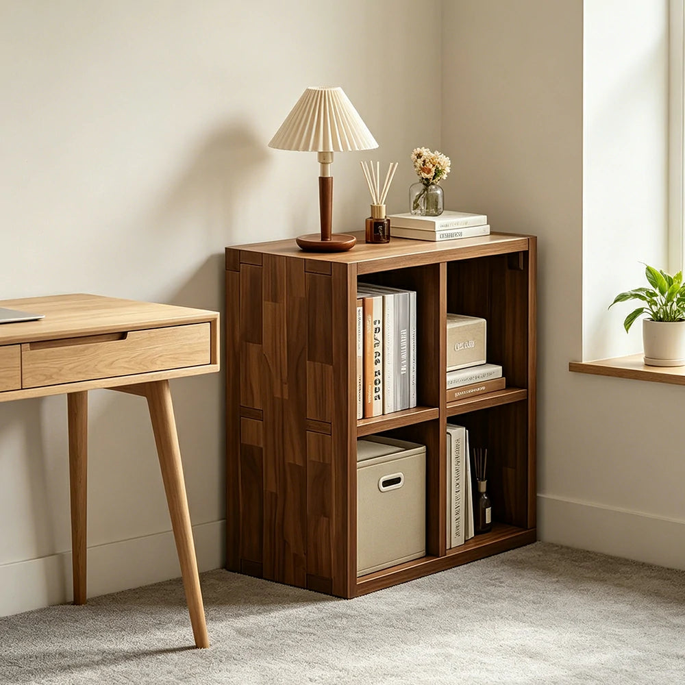 LIVARA Solid Wood Storage Cabinet with Legs - 4/6-Cube Organiser, Sturdy Open Shelving for Living Room & Bedroom - Walnut