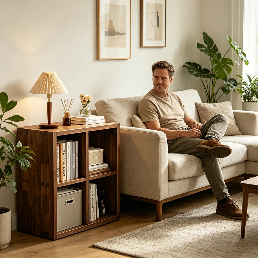 LIVARA Solid Wood Storage Cabinet with Legs - 4/6-Cube Organiser, Sturdy Open Shelving for Living Room & Bedroom - Walnut