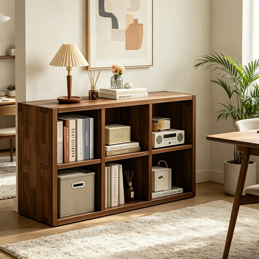 LIVARA Solid Wood Storage Cabinet with Legs - 4/6-Cube Organiser, Sturdy Open Shelving for Living Room & Bedroom - Walnut