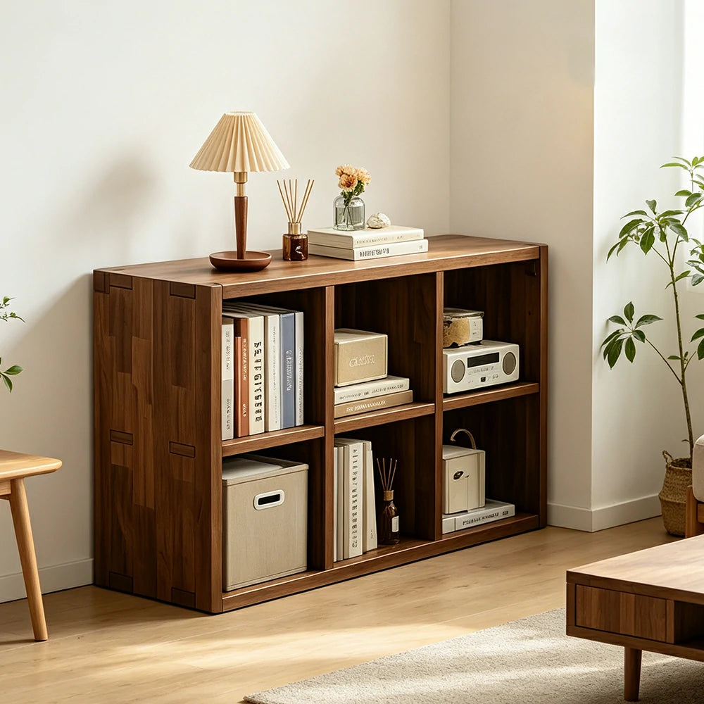 LIVARA Solid Wood Storage Cabinet with Legs - 4/6-Cube Organiser, Sturdy Open Shelving for Living Room & Bedroom - Walnut