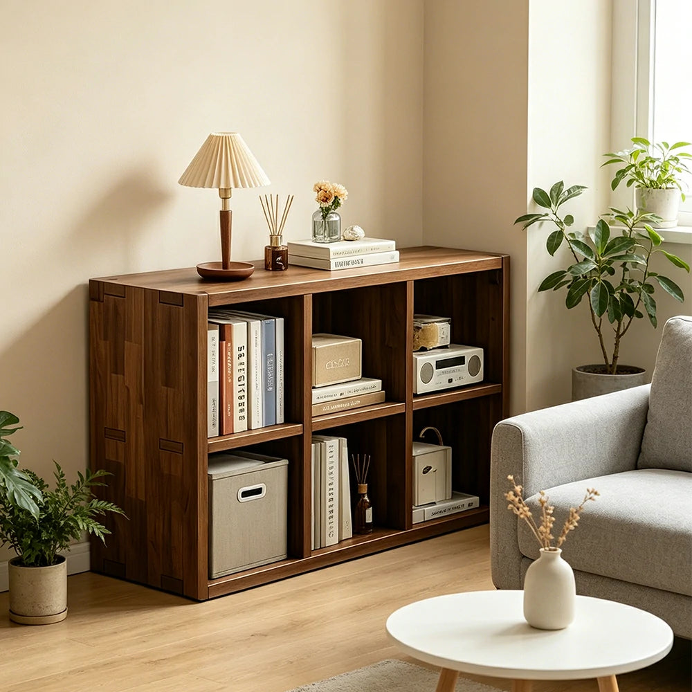 LIVARA Solid Wood Storage Cabinet with Legs - 4/6-Cube Organiser, Sturdy Open Shelving for Living Room & Bedroom - Walnut