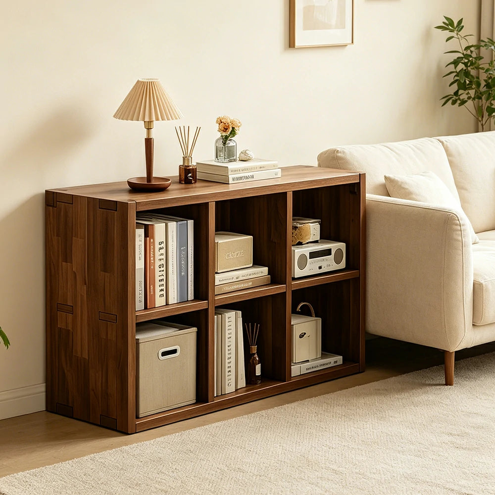 LIVARA Solid Wood Storage Cabinet with Legs - 4/6-Cube Organiser, Sturdy Open Shelving for Living Room & Bedroom - Walnut