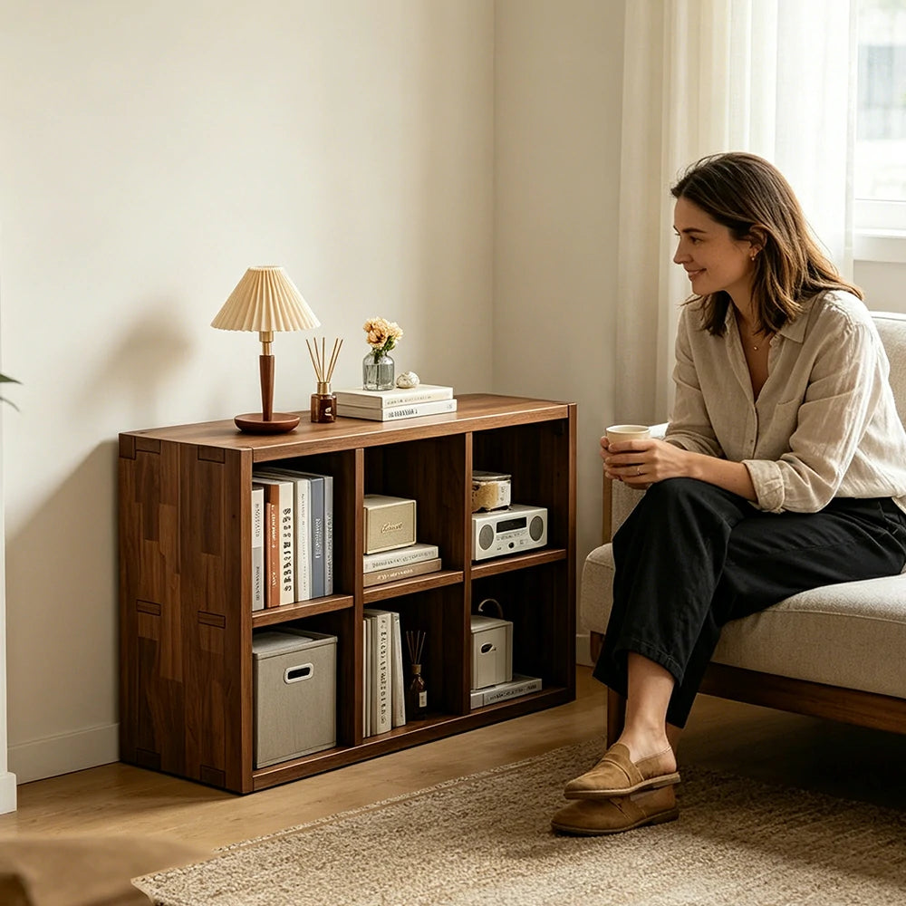 LIVARA Solid Wood Storage Cabinet with Legs - 4/6-Cube Organiser, Sturdy Open Shelving for Living Room & Bedroom - Walnut