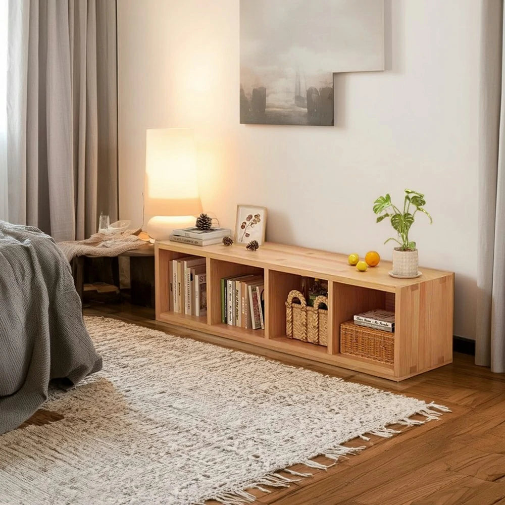 LIVARA Solid Wood Storage Cabinet - 3/4-Cube Open Shelf Organiser, Space-Saving Design for Living Room & Bedroom - Natural Wood