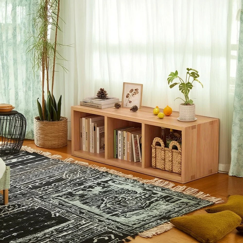 LIVARA Solid Wood Storage Cabinet - 3/4-Cube Open Shelf Organiser, Space-Saving Design for Living Room & Bedroom - Natural Wood