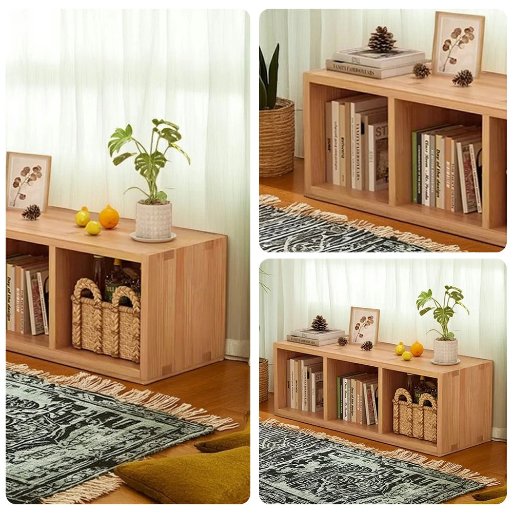 LIVARA Solid Wood Storage Cabinet - 3/4-Cube Open Shelf Organiser, Space-Saving Design for Living Room & Bedroom - Natural Wood