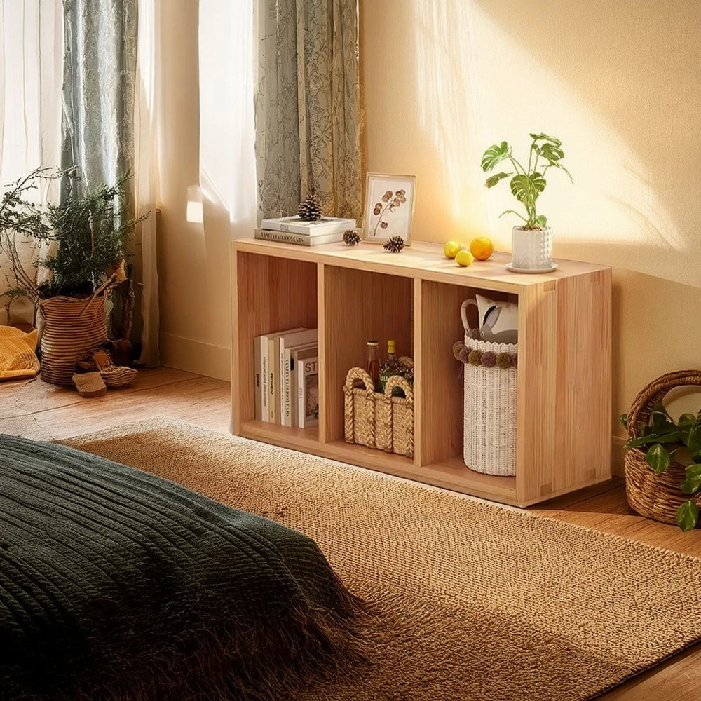 LIVARA Solid Wood Storage Cabinet - Open Shelf Organiser, Space-Saving Design for Living Room & Bedroom - Wood