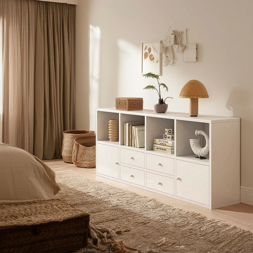 LIVARA Storage Cabinet with Doors & Drawers - 6/8-Cube Organiser, Large Capacity Shelving for Living Room & Bedroom - White