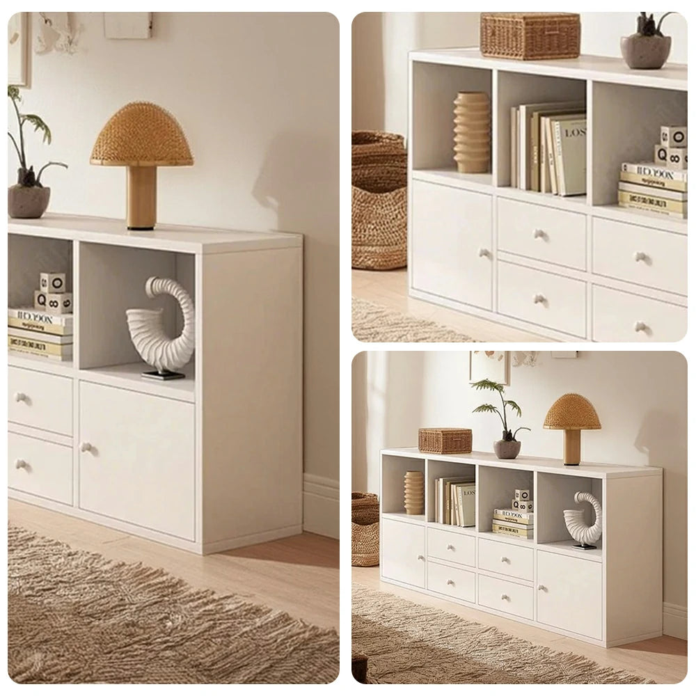 LIVARA Storage Cabinet with Doors & Drawers - 6/8-Cube Organiser, Large Capacity Shelving for Living Room & Bedroom - White