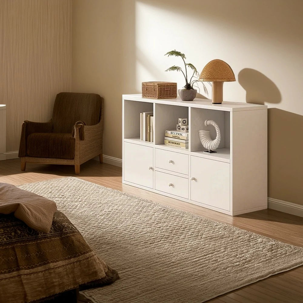 LIVARA Storage Cabinet with Doors & Drawers - 6/8-Cube Organiser, Large Capacity Shelving for Living Room & Bedroom - White