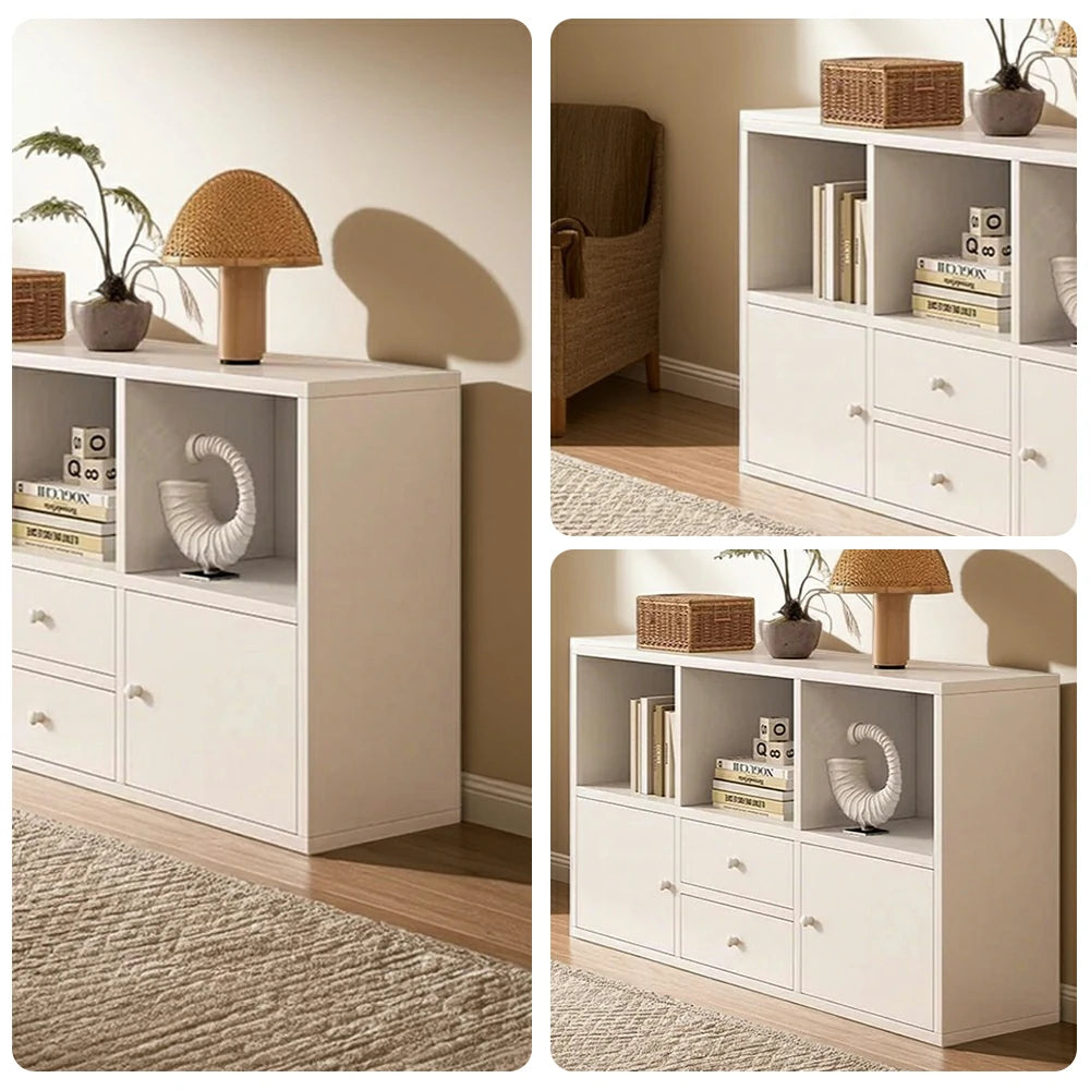LIVARA Storage Cabinet with Doors & Drawers - 6/8-Cube Organiser, Large Capacity Shelving for Living Room & Bedroom - White