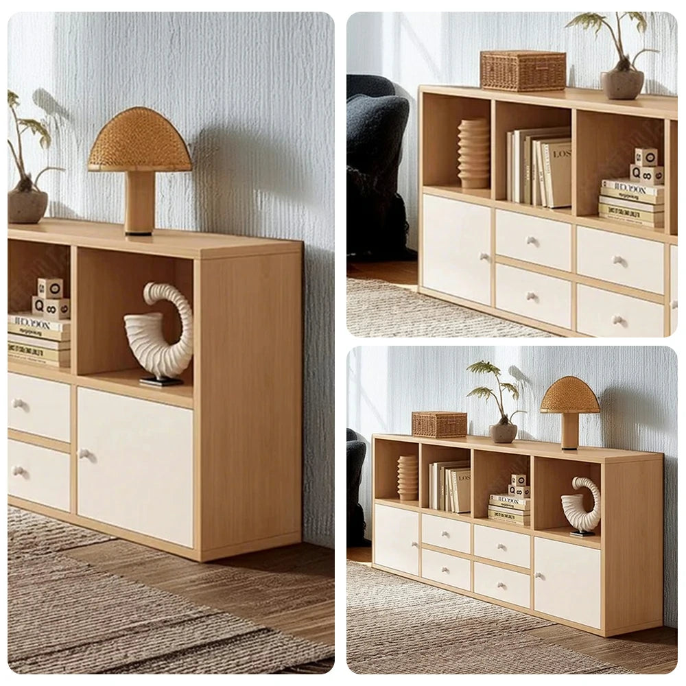 LIVARA Storage Cabinet with Doors & Drawers - 6/8-Cube Organiser, Large Capacity Shelving for Living Room & Bedroom - Beech