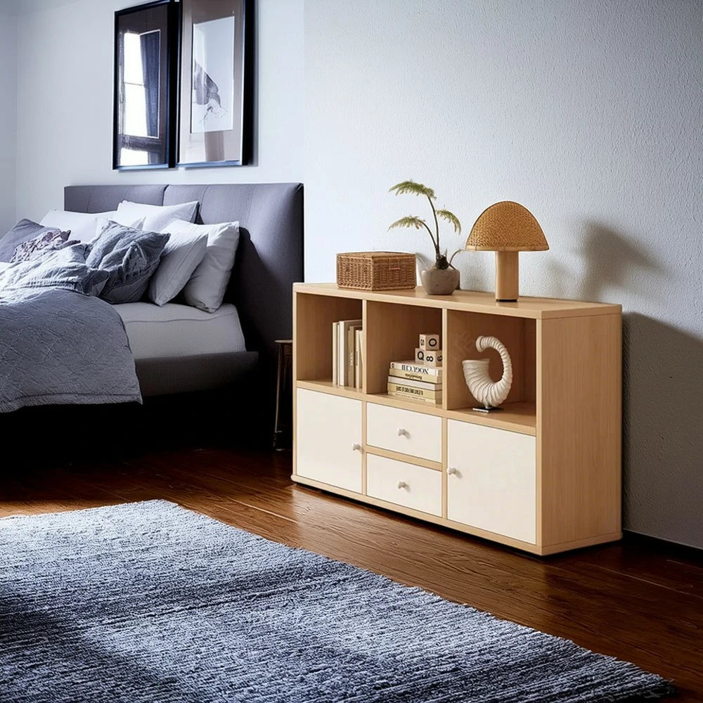 LIVARA Storage Cabinet with Doors & Drawers - 6/8-Cube Organiser, Large Capacity Shelving for Living Room & Bedroom - Beech