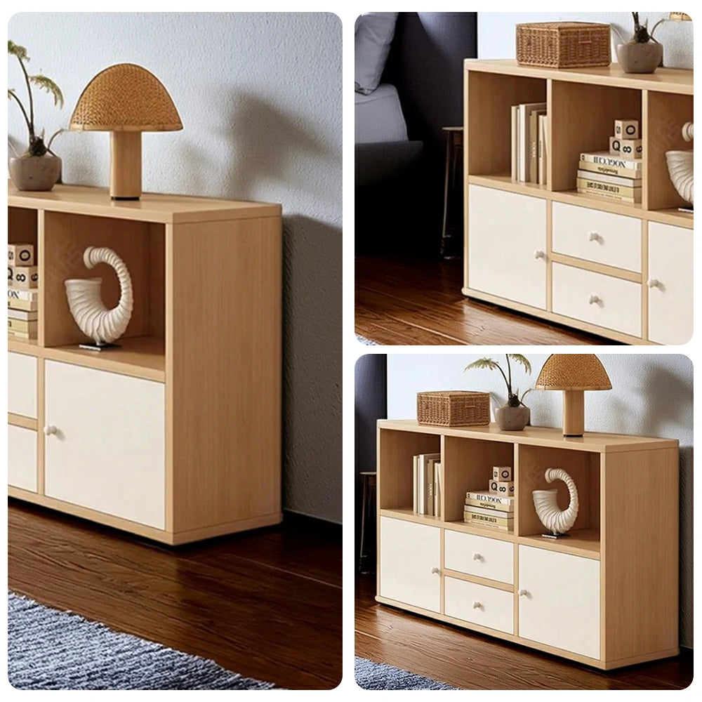 LIVARA Storage Cabinet with Doors & Drawers - 6/8-Cube Organiser, Large Capacity Shelving for Living Room & Bedroom - Beech