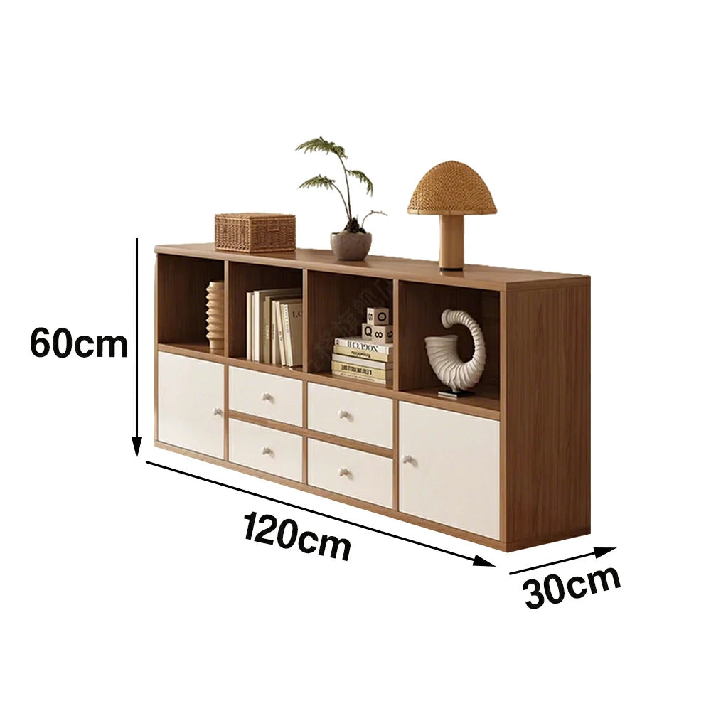LIVARA Storage Cabinet with Doors & Drawers - 6/8-Cube Organiser, Large Capacity Shelving for Living Room & Bedroom - Cherry wood