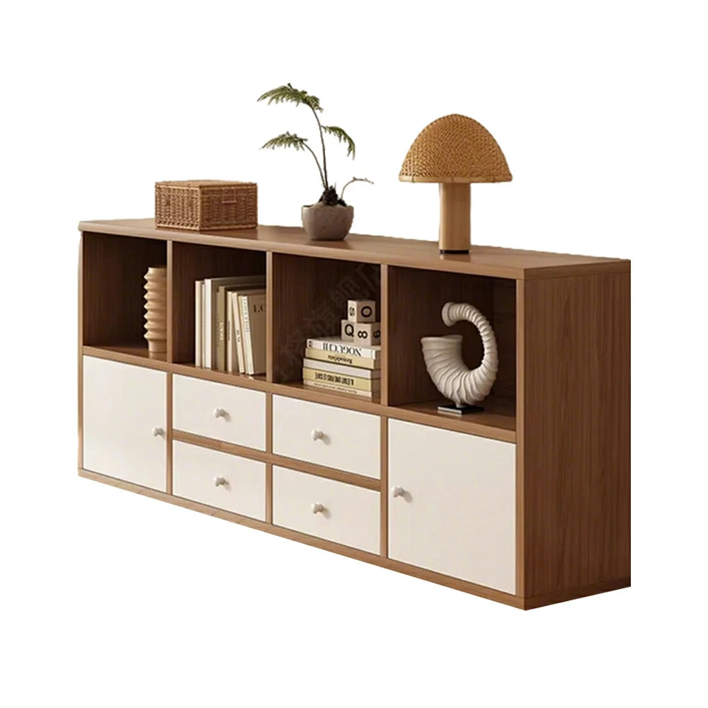 LIVARA Storage Cabinet with Doors & Drawers - 6/8-Cube Organiser, Large Capacity Shelving for Living Room & Bedroom - Cherry wood
