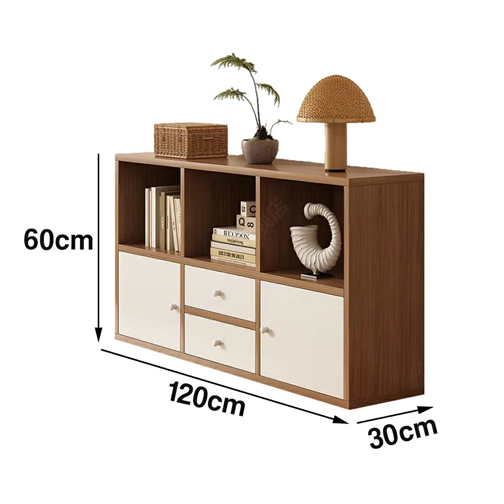 LIVARA Storage Cabinet with Doors & Drawers - 6/8-Cube Organiser, Large Capacity Shelving for Living Room & Bedroom - Cherry wood