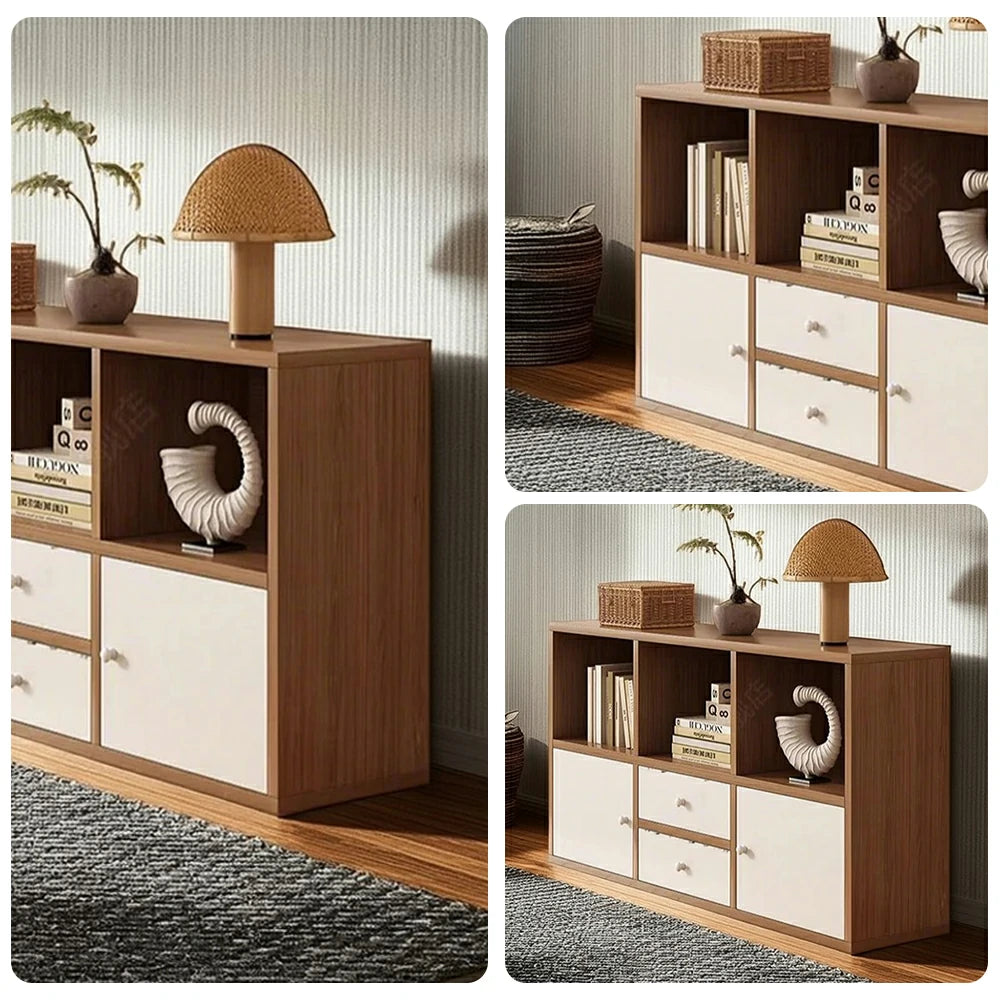 LIVARA Storage Cabinet with Doors & Drawers - 6/8-Cube Organiser, Large Capacity Shelving for Living Room & Bedroom - Cherry wood