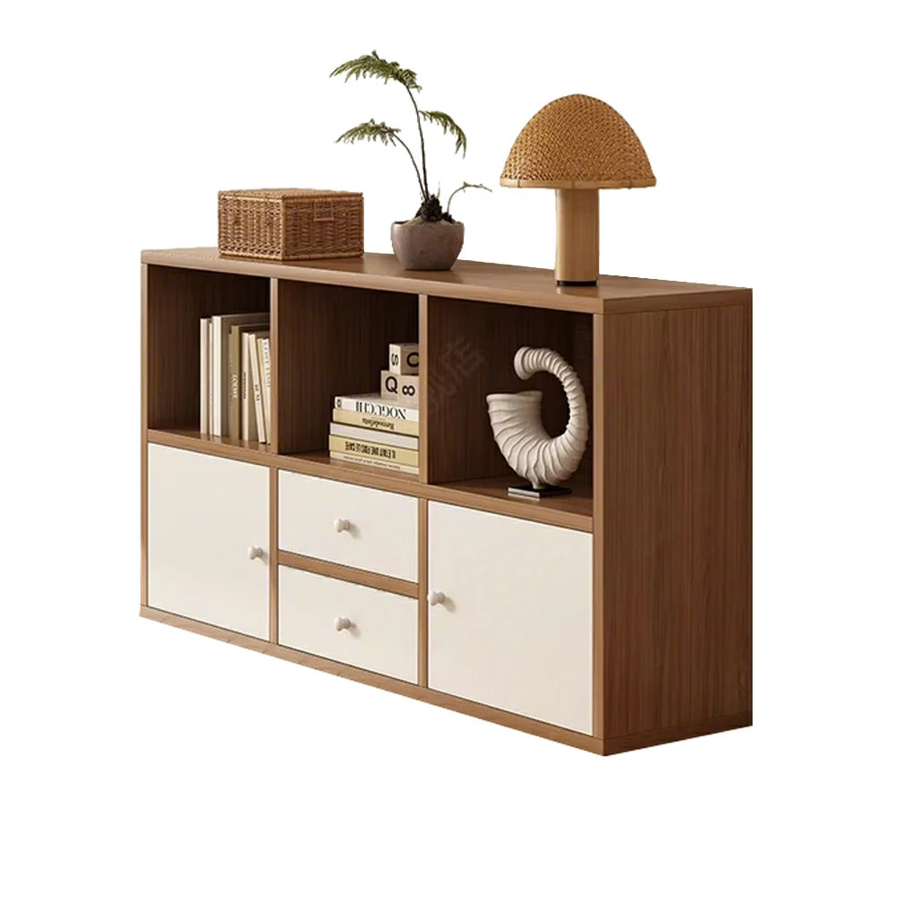 LIVARA Storage Cabinet with Doors & Drawers - 6/8-Cube Organiser, Large Capacity Shelving for Living Room & Bedroom - Cherry wood