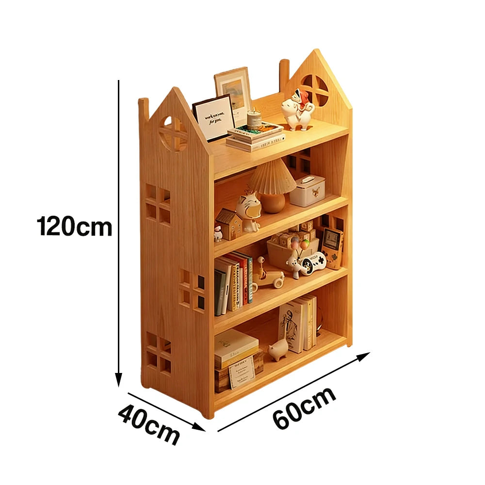 LIVARA Solid Wood Bookshelf - 3/4-Tier Deep Storage Shelf, House Design Organiser for Kids Room & Living Room - Natural Wood
