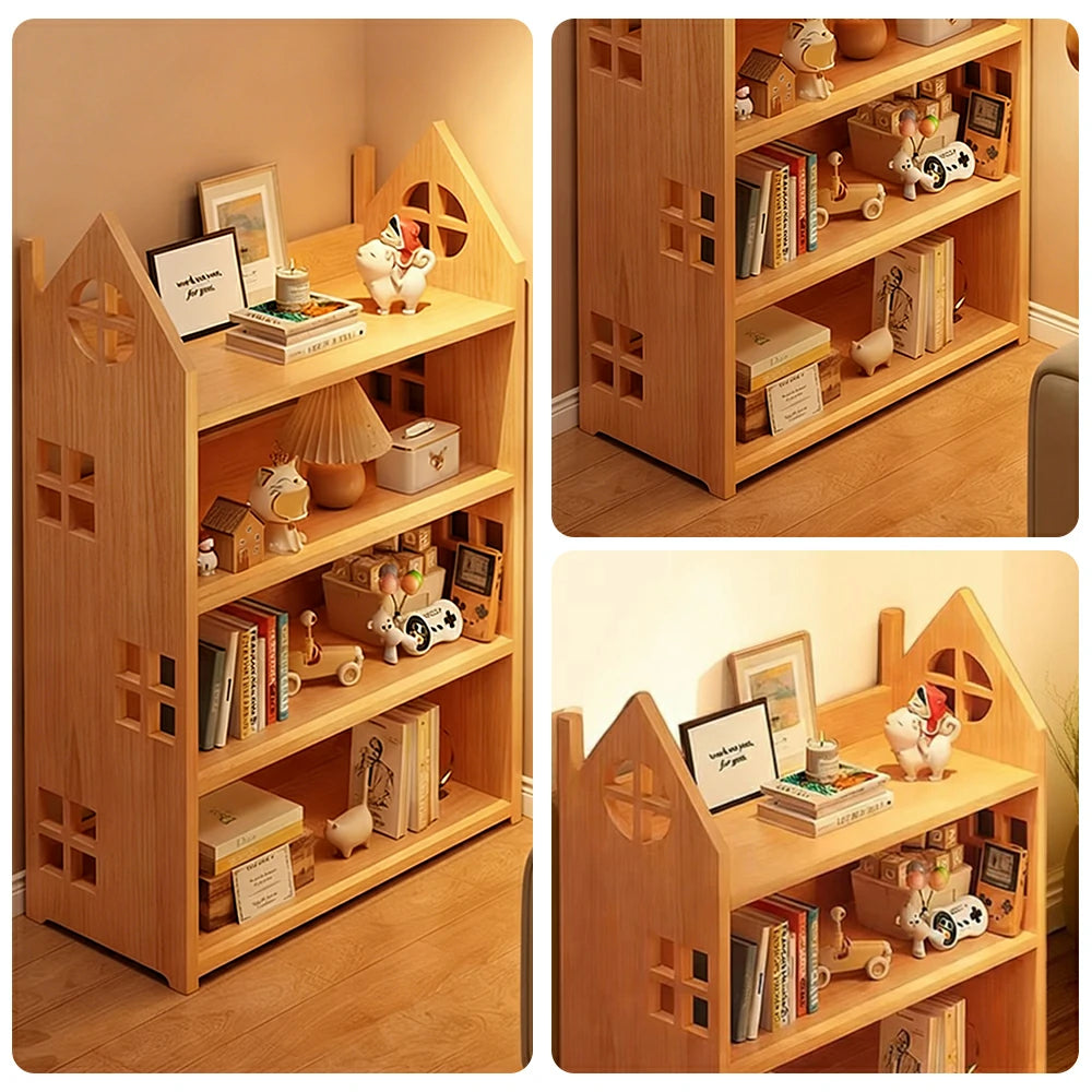 LIVARA Solid Wood Bookshelf - 3/4-Tier Deep Storage Shelf, House Design Organiser for Kids Room & Living Room - Natural Wood