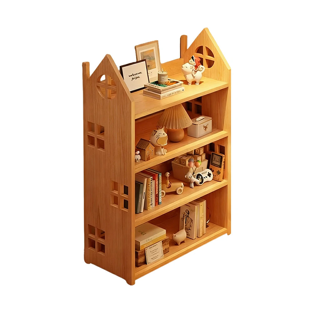 LIVARA Solid Wood Bookshelf - 3/4-Tier Deep Storage Shelf, House Design Organiser for Kids Room & Living Room - Natural Wood