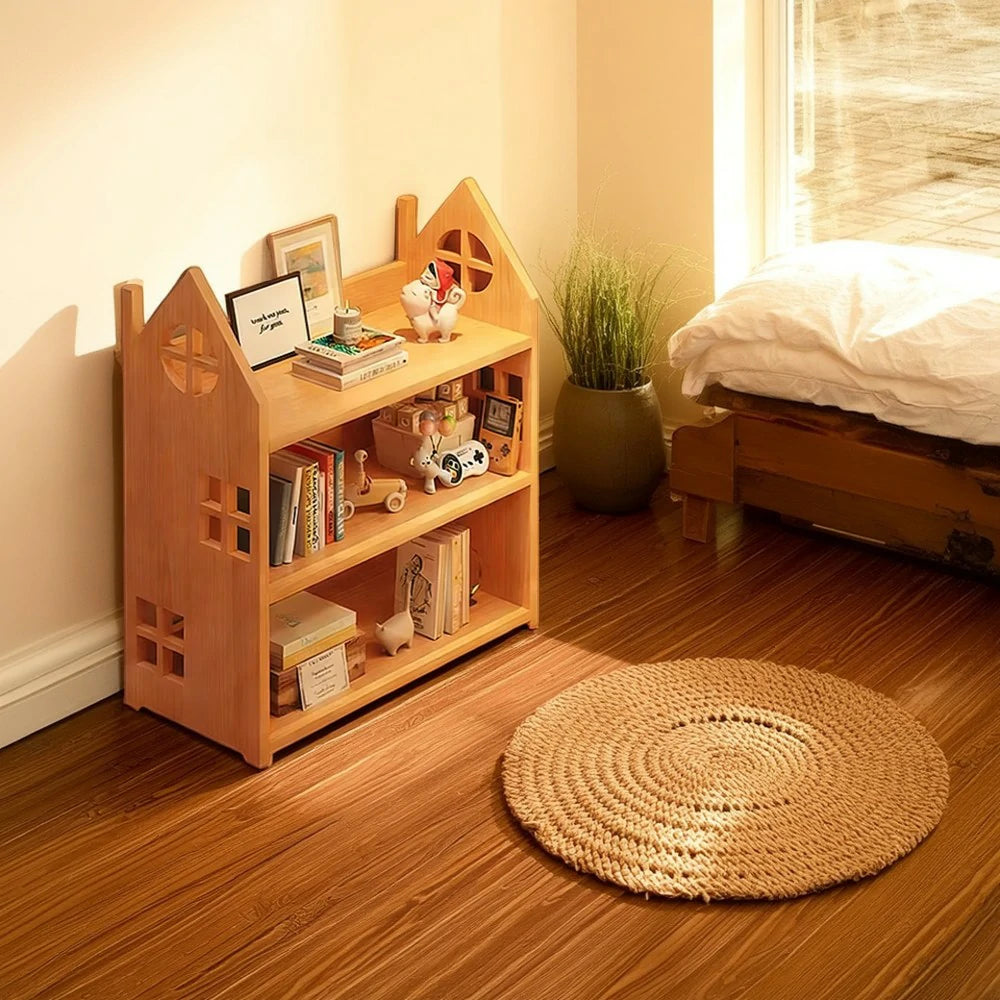 LIVARA Solid Wood Bookshelf - 3/4-Tier Deep Storage Shelf, House Design Organiser for Kids Room & Living Room - Natural Wood