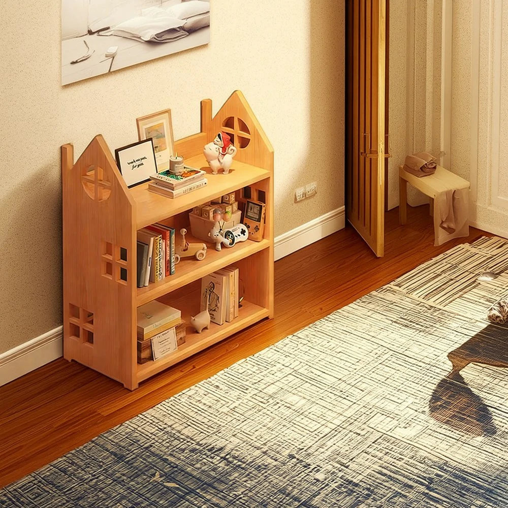 LIVARA Solid Wood Bookshelf - 3/4-Tier Deep Storage Shelf, House Design Organiser for Kids Room & Living Room - Natural Wood