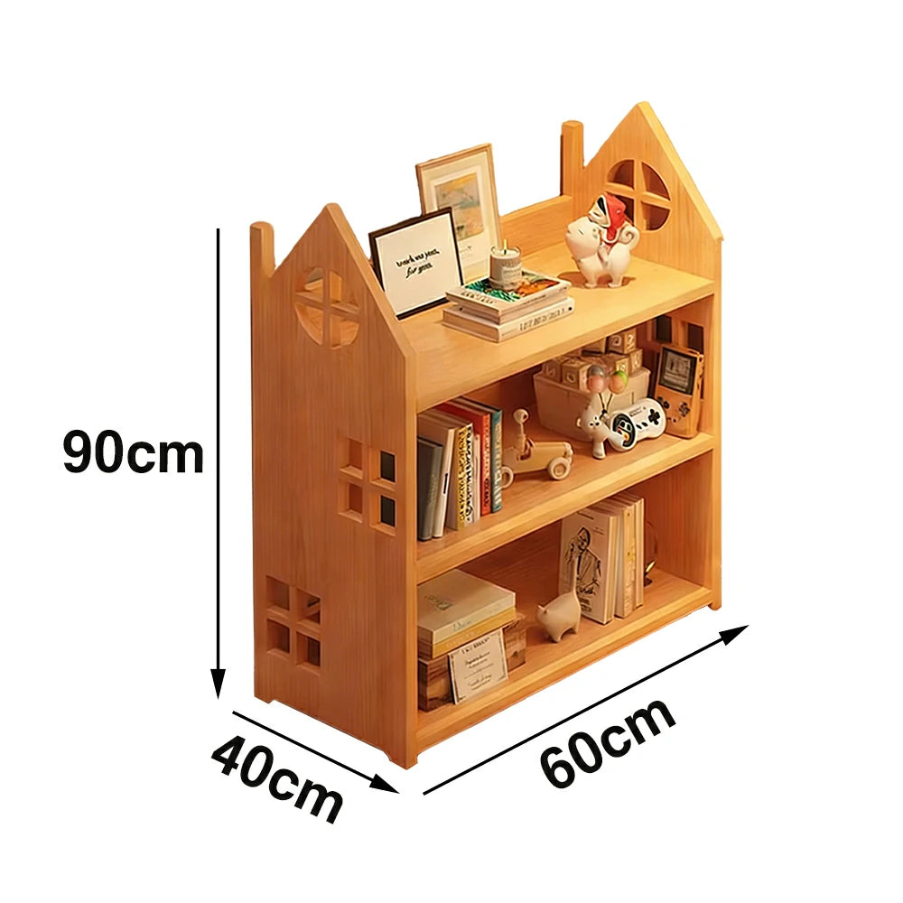 LIVARA Solid Wood Bookshelf - 3/4-Tier Deep Storage Shelf, House Design Organiser for Kids Room & Living Room - Natural Wood