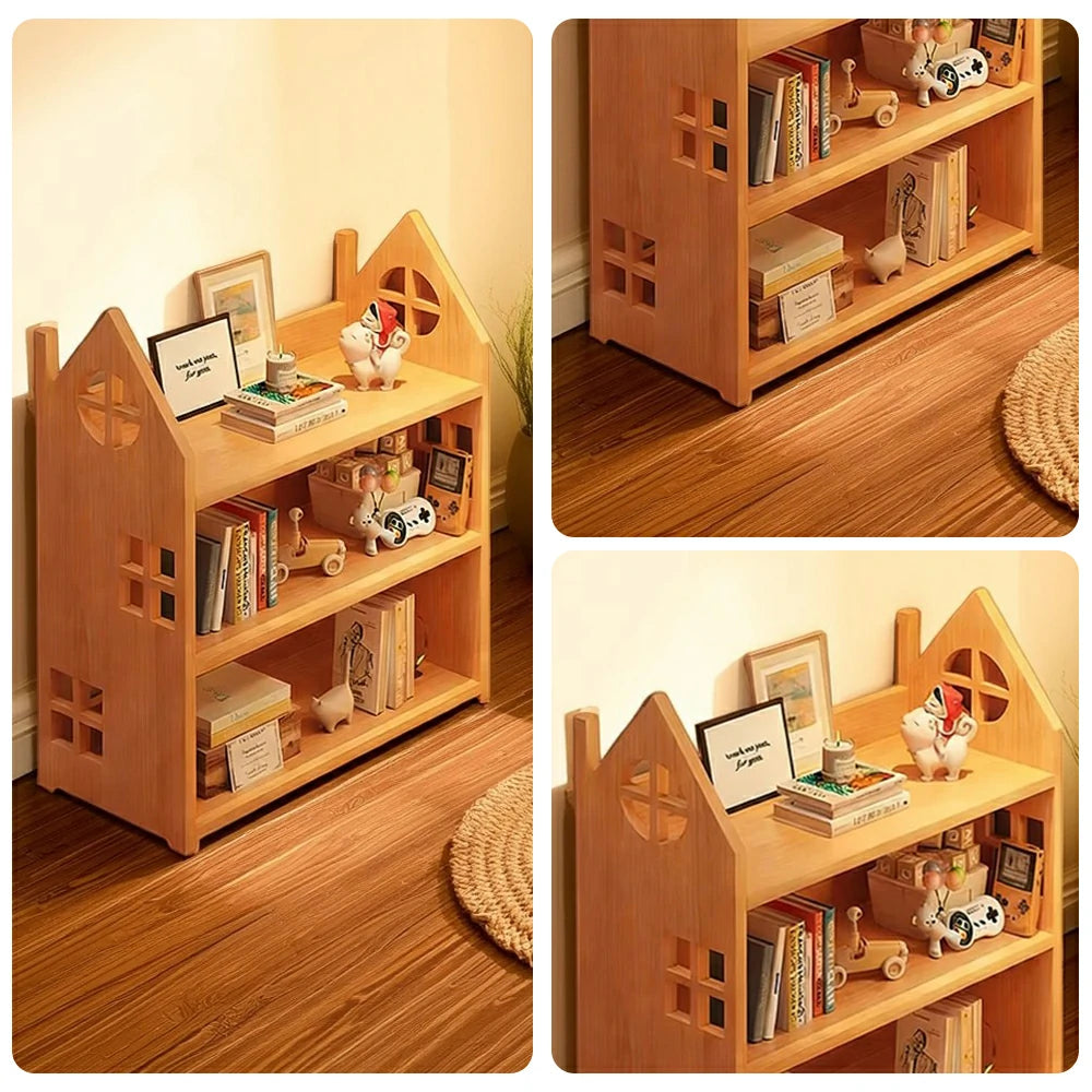 LIVARA Solid Wood Bookshelf - 3/4-Tier Deep Storage Shelf, House Design Organiser for Kids Room & Living Room - Natural Wood