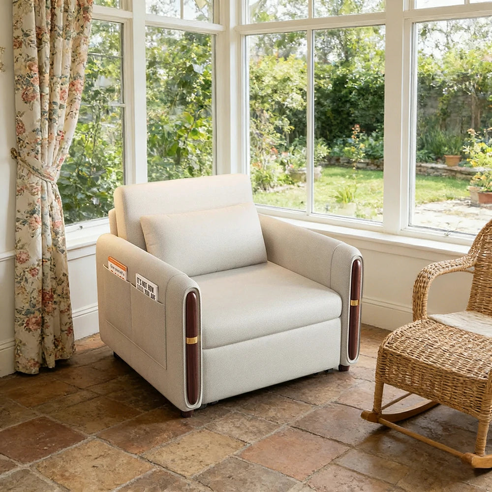 LIVARA 88/105cm Sofa Bed, Sit Lounge Sleep Design, Waterproof Fabric, Carbon Steel Frame, Space-Saving with Rollers - Grey