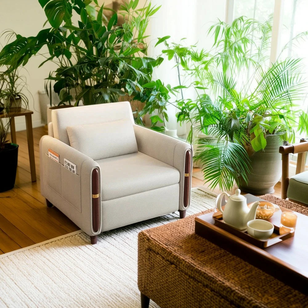 LIVARA 88/105cm Sofa Bed, Sit Lounge Sleep Design, Waterproof Fabric, Carbon Steel Frame, Space-Saving with Rollers - Beige