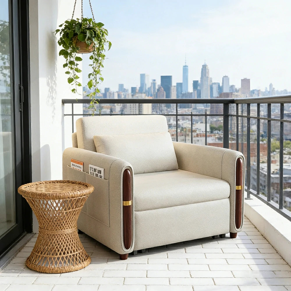 LIVARA 88/105cm Sofa Bed, Sit Lounge Sleep Design, Waterproof Fabric, Carbon Steel Frame, Space-Saving with Rollers - Grey