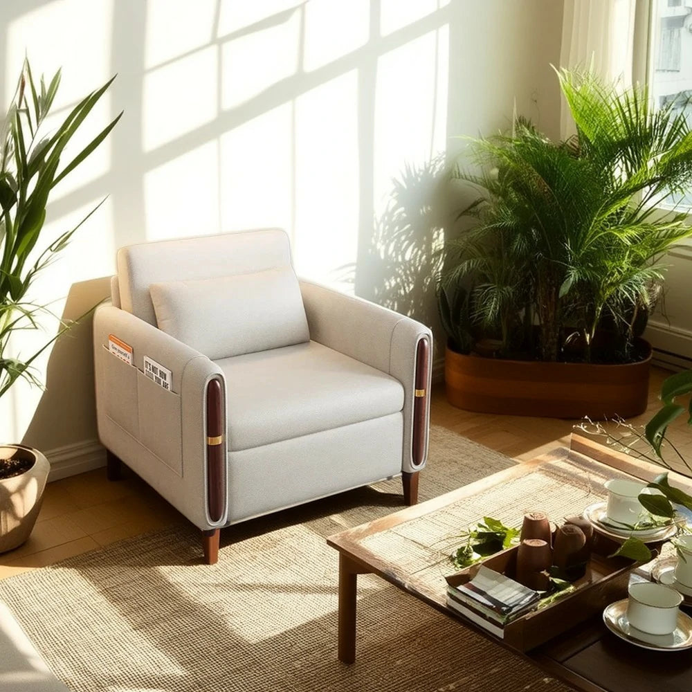 LIVARA 88/105cm Sofa Bed, Sit Lounge Sleep Design, Waterproof Fabric, Carbon Steel Frame, Space-Saving with Rollers - Beige