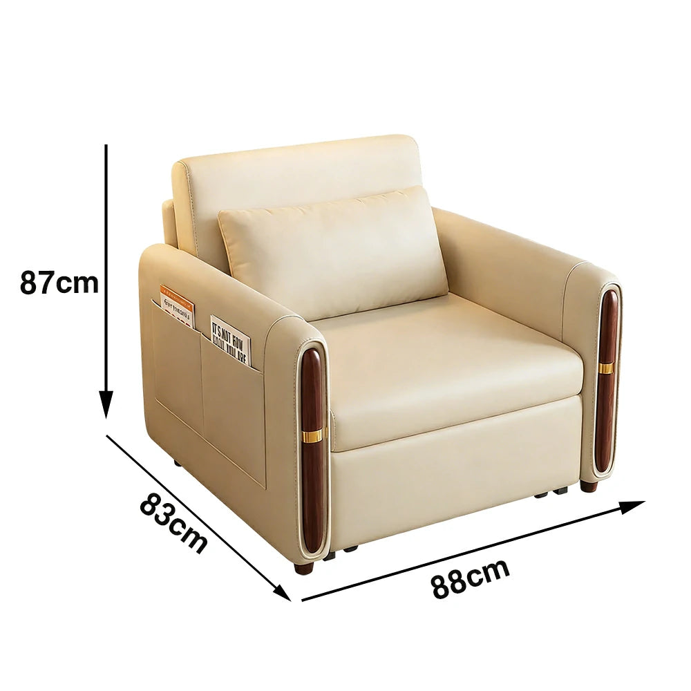 LIVARA 88/105cm Sofa Bed, Sit Lounge Sleep Design, Waterproof Fabric, Carbon Steel Frame, Space-Saving with Rollers - Beige