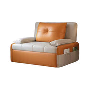 LIVARA 77/113cm Sofa Bed, Sofa to Bed Design, Leather-Look Performance Fabric, Steel Frame, Side Storage Pocket - Beige&Orange
