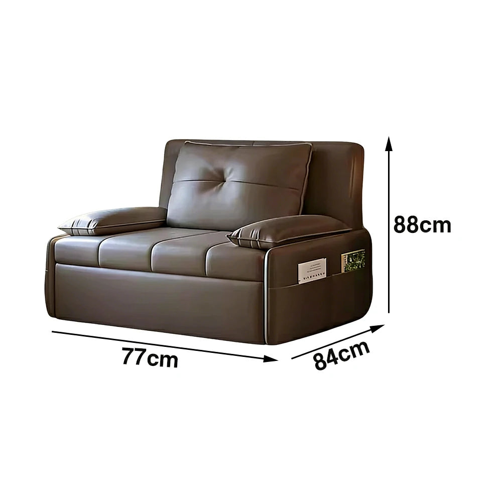 LIVARA 77/113cm Sofa Bed, Sofa to Bed Design, Leather-Look Performance Fabric, Steel Frame, Side Storage Pocket - Coffee