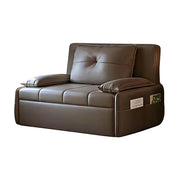 LIVARA 77/113cm Sofa Bed, Sofa to Bed Design, Leather-Look Performance Fabric, Steel Frame, Side Storage Pocket - Coffee
