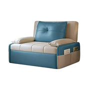 LIVARA 77/113cm Sofa Bed, Sofa to Bed Design, Leather-Look Performance Fabric, Steel Frame, Side Storage Pocket - Beige&Blue