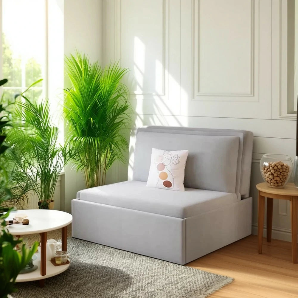 LIVARA 82/102cm Sofa Bed, Sofa to Bed Convertible Design, Soft Velvet Upholstery, Carbon Steel Frame, Removable Cover with Rollers - Grey
