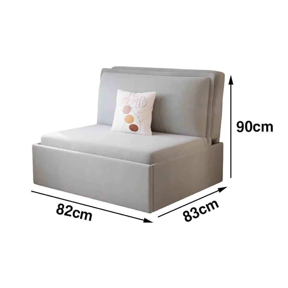 LIVARA 82/102cm Sofa Bed, Sofa to Bed Convertible Design, Soft Velvet Upholstery, Carbon Steel Frame, Removable Cover with Rollers - Grey