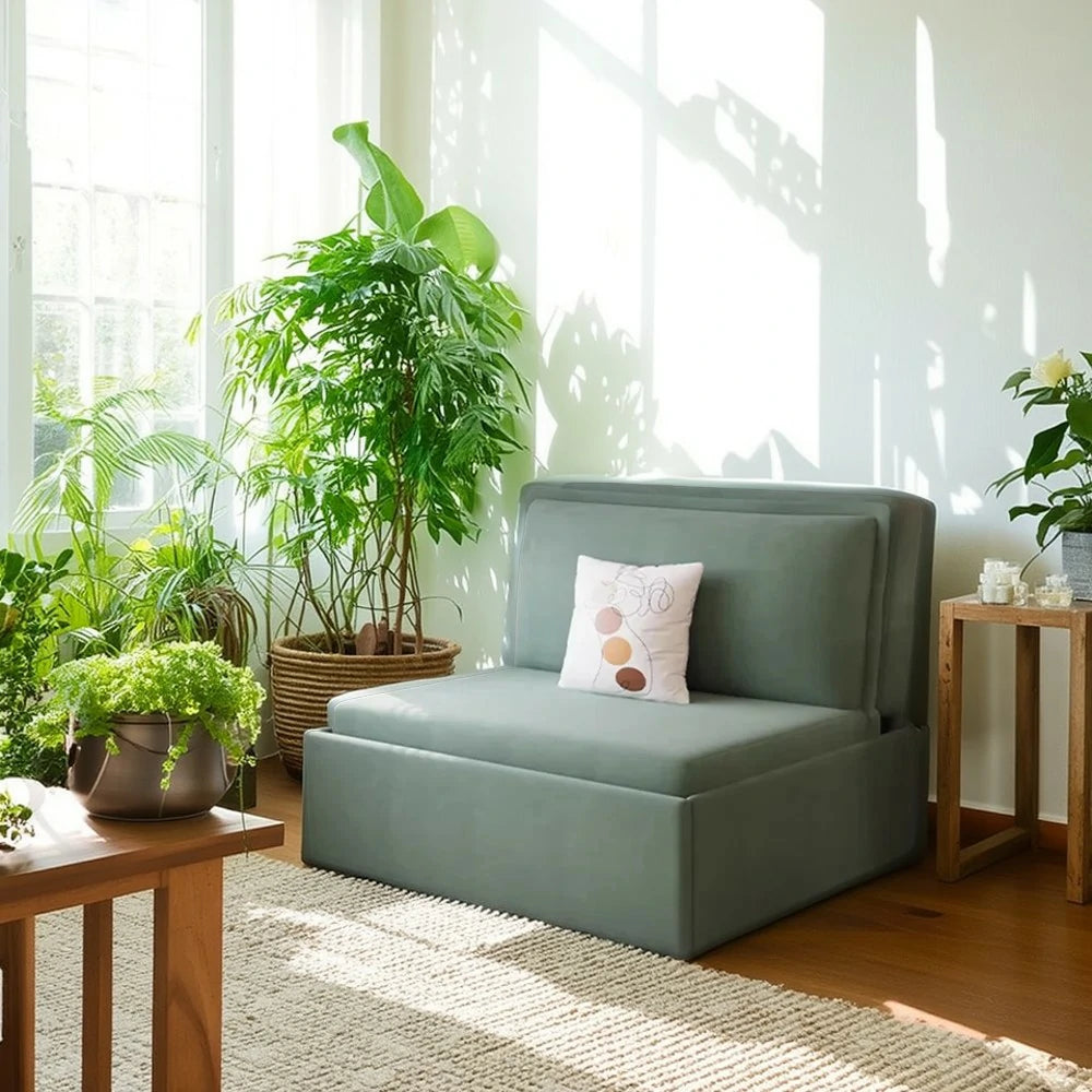 LIVARA 82/102cm Sofa Bed, Sofa to Bed Convertible Design, Soft Velvet Upholstery, Carbon Steel Frame, Removable Cover with Rollers - Green