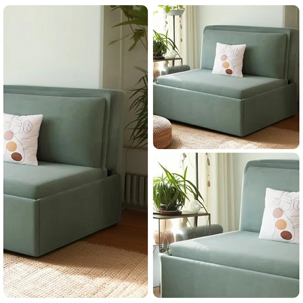 LIVARA 82/102cm Sofa Bed, Sofa to Bed Convertible Design, Soft Velvet Upholstery, Carbon Steel Frame, Removable Cover with Rollers - Green