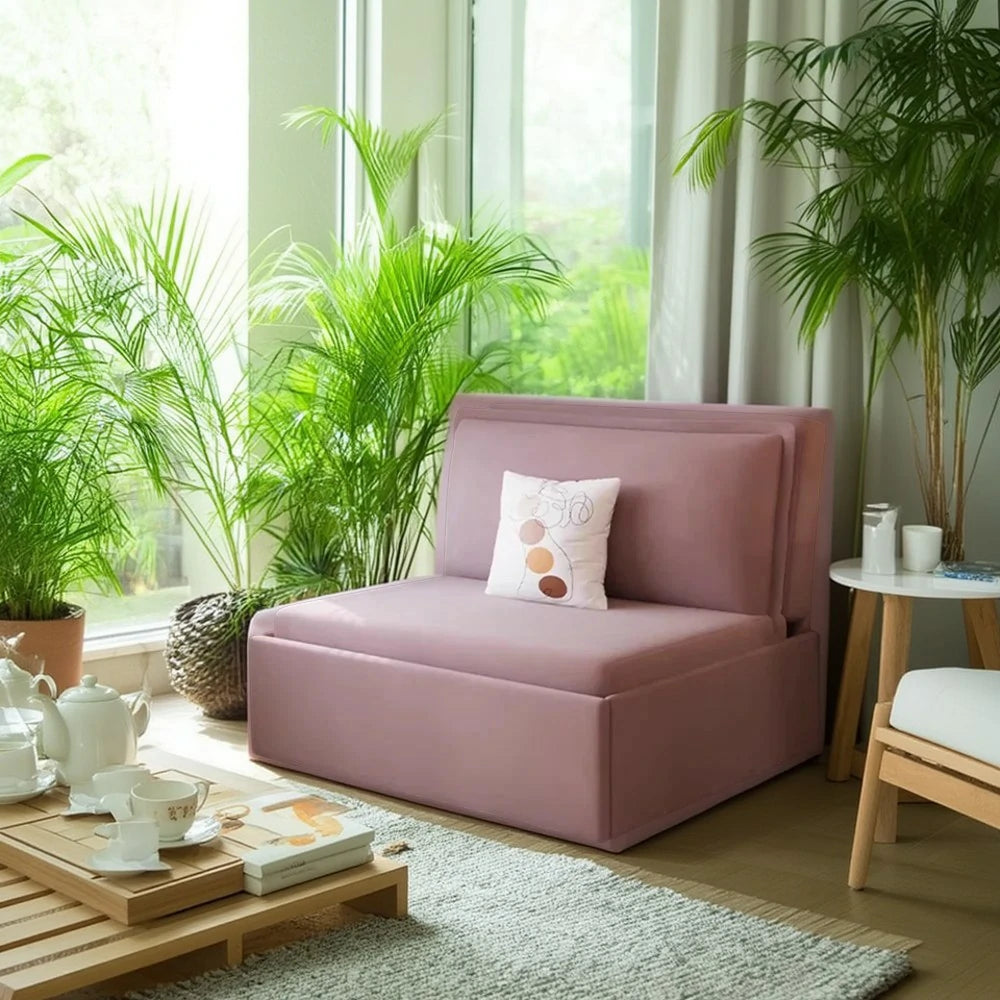 LIVARA 82/102cm Sofa Bed, Sofa to Bed Convertible Design, Soft Velvet Upholstery, Carbon Steel Frame, Removable Cover with Rollers - Pink