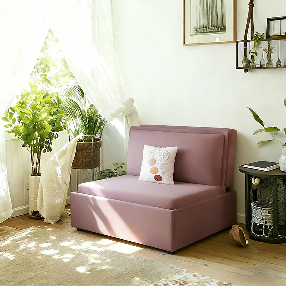 LIVARA 82/102cm Sofa Bed, Sofa to Bed Convertible Design, Soft Velvet Upholstery, Carbon Steel Frame, Removable Cover with Rollers - Pink