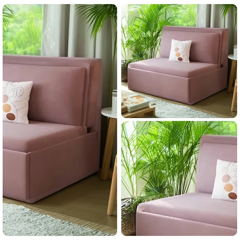 LIVARA 82/102cm Sofa Bed, Sofa to Bed Convertible Design, Soft Velvet Upholstery, Carbon Steel Frame, Removable Cover with Rollers - Pink