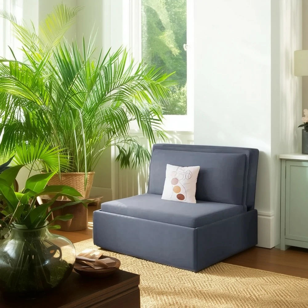 LIVARA 82/102cm Sofa Bed, Sofa to Bed Convertible Design, Soft Velvet Upholstery, Carbon Steel Frame, Removable Cover with Rollers - Blue