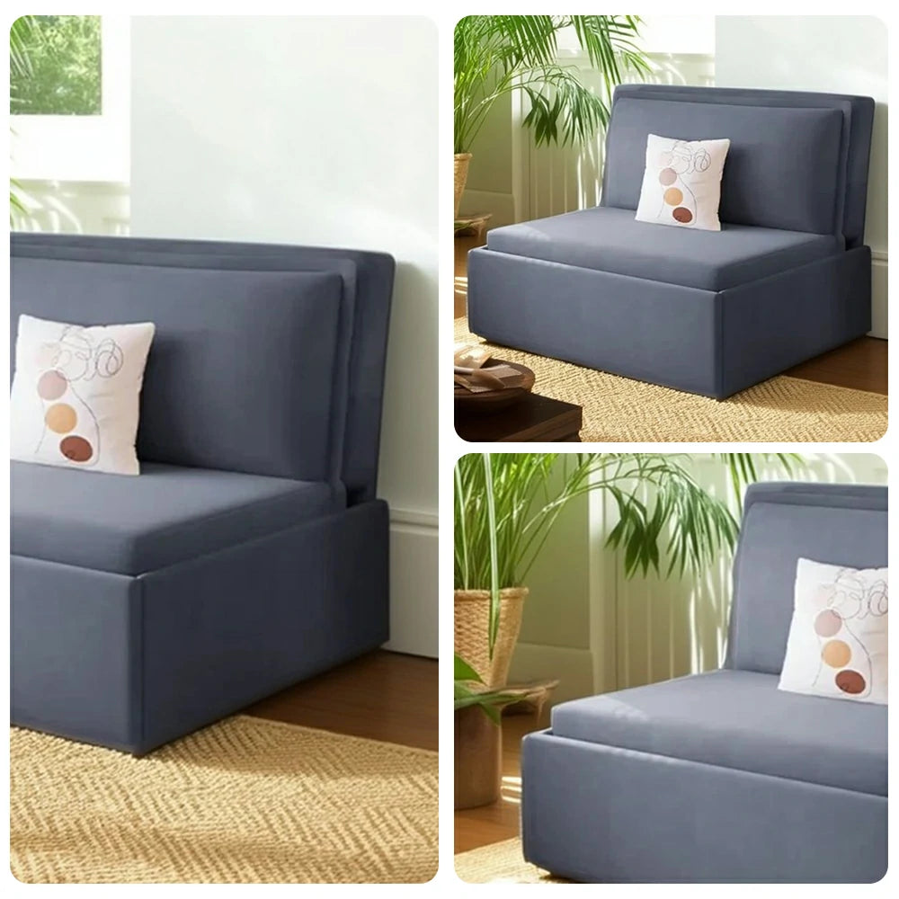 LIVARA 82/102cm Sofa Bed, Sofa to Bed Convertible Design, Soft Velvet Upholstery, Carbon Steel Frame, Removable Cover with Rollers - Blue